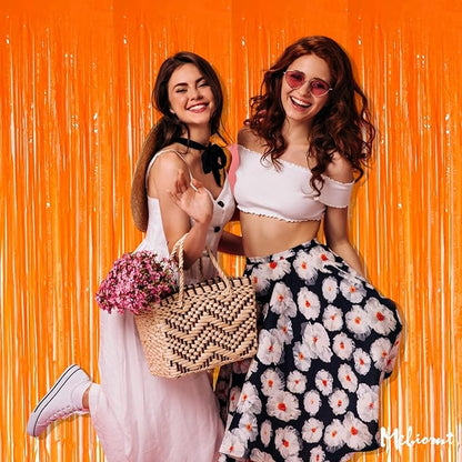 4 Pack Fringe Curtain Backdrop, 3.2Ft x 8.2Ft Macaron Orange Metallic Tinsel Foil Fringe Streamers Background for Photo Booth Birthday Wedding Baby Shower Carnival Easter Mother’s Day Party Decoration