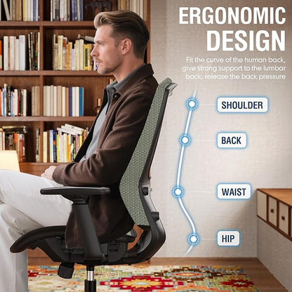 ELABEST Mesh Office Chair,Ergonomic Computer Desk Chair,Sturdy Task Chair- Adjustable Lumbar Support & Armrests,Tilt Function,Comfort Wide Seat,Swivel Home Office Chair