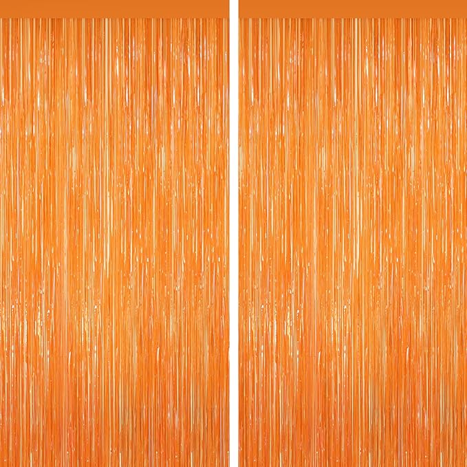 Orange Tinsel Backdrop Foil Fringe Curtains - 2 Packs Door Streamers Backdrop for Birthday Door Decorations, Party Supplies for Bachelorette, Graduation, Christmas, Disco Decor