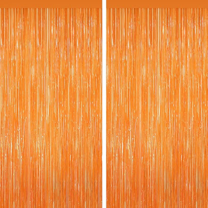 Orange Tinsel Backdrop Foil Fringe Curtains - 2 Packs Door Streamers Backdrop for Birthday Door Decorations, Party Supplies for Bachelorette, Graduation, Christmas, Disco Decor
