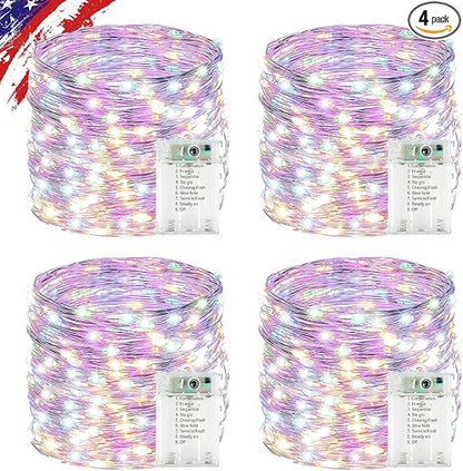 4 Pack Cuttable Fairy Lights Battery Operated, Waterproof 20FT 60LED Twinkle Lights with Timer Indoor Outdoor, Fairy Battery String Light for Bedroom, Classroom, Wedding, Christmas Décor(Multicolor)