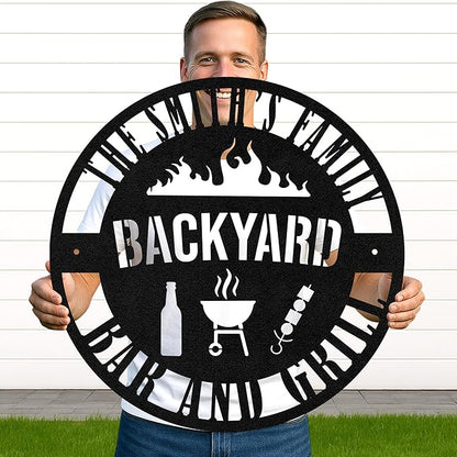 Custom BBQ Hideout Metal Sign, Personalized Grill Cut Name Wall Decor for Patio, Rustic Outdoor Barbecue Gift Idea