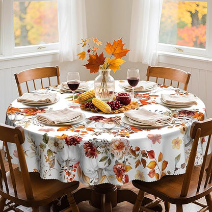 Eikione Thanksgiving Tablecloth, Round Fall Tablecloth 70 Inch, Pumpkin Table Cloth, Autumn Harvest for Christmas, Holiday, Birthday,Thanksgiving Decor