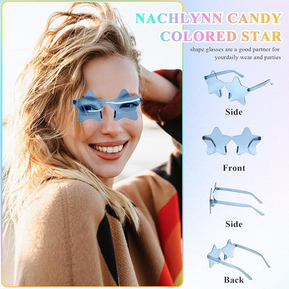 NACHLYNN 36 Pcs Transparent Sunglasses Multicolor Rimless Star Shaped Sunglasses Pentagram Glasses for Costumes Cosplay