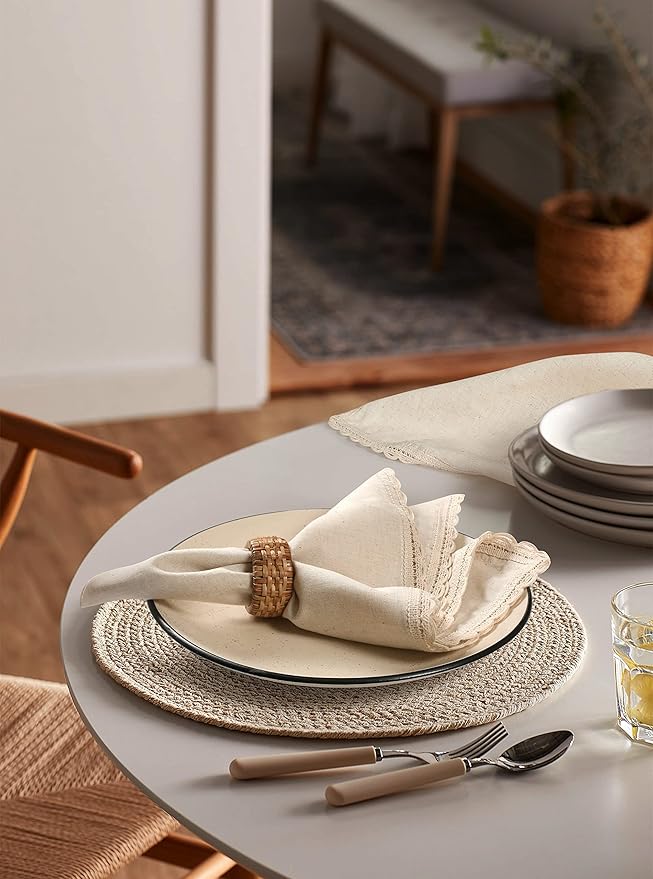 Cloth Napkins Reusable Natural Cloth Dinner Napkins Set of 4 Cotton Flax Fabric Oversized 20x20 Inches Cloth Napkins with Lace for Parties Weddings Washable Cocktail Napkins Thanksgiving Decor