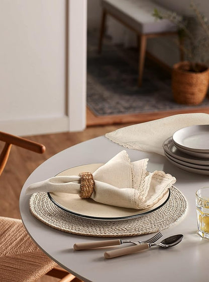 Cloth Napkins Reusable Natural Cloth Dinner Napkins Set of 4 Cotton Flax Fabric Oversized 20x20 Inches Cloth Napkins with Lace for Parties Weddings Washable Cocktail Napkins Thanksgiving Decor
