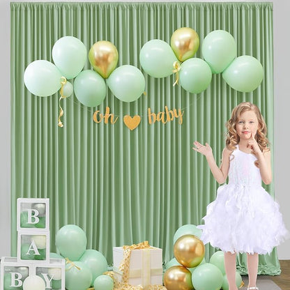 10 Panels Sage Green Backdrop Curtain for Parties Wrinkle Free Dark Green Photo Curtains Backdrop Drapes Fabric Decoration for Weding Baby Shower Birthday Party Photography 50ft(W) x 10ft(H)