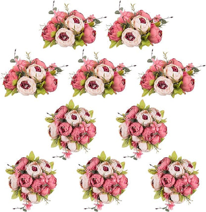 NUPTIO Flower Balls Flowers for Centerpieces: 10 Pcs 9.4 inch Diam Dark Pink Artificial Peony Fake Flower Ball Arrangement Bouquet Wedding Centerpieces for Tables Wedding Centerpiece Decorations