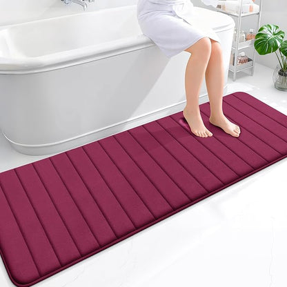 OLANLY Memory Foam Long Bathroom Rugs Runner 70x24, Super Soft Absorbent Bath Mat, Quick Dry, Machine Washable Shower Floor Rugs, Bathmat Carpet, Bathroom Home Decor Accessories, Burgundy