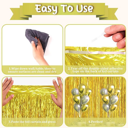3 Pack 3.3 x 6.6 ft Gold Foil Fringe Backdrop Curtains, Tinsel Streamers Party Decorations, Fringe Backdrop for Birthday, Baby Shower, Gender Reveal, Graduation