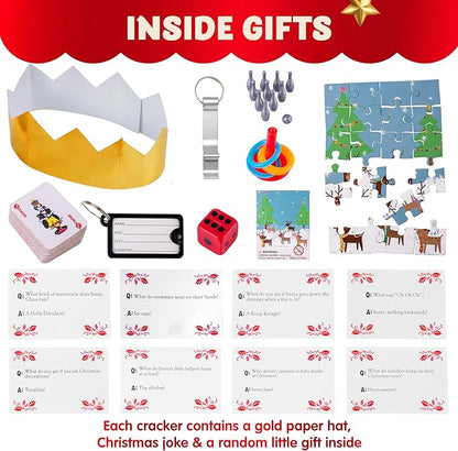 JOYIN 8 Pcs 10” Christmas Non-Snap Party Table Favor with Classic Design, with Party Hat, Joke & Little Gift Inside, for Xmas Gift, Christmas Seasonal Holiday Dinner Traditions