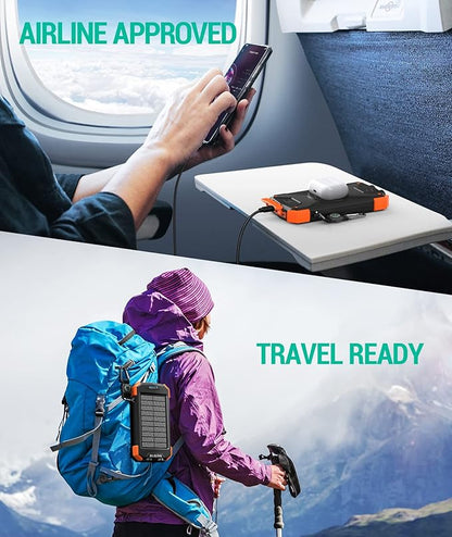 BLAVOR Solar Power Bank 10,000mAh, Portable Wireless Charger, 20W Fast Charging External Battery Pack with USB C for Cell Phones, Solar Panel Charging with Dual Flashlight for Camping