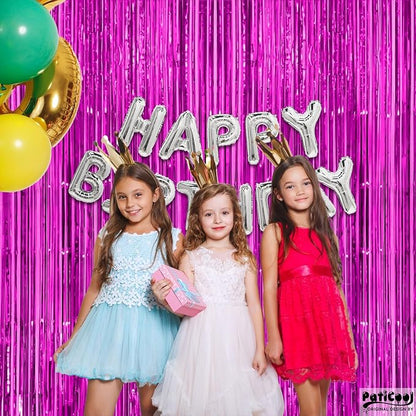 Thicken Hot Pink Streamers 4 Pack 3.2x8.2 FT, Pink Birthday Decrorations Tinsel Backdrop Curtains, Foil Fringe Photo Backdrop for Bachelorette, Graduation, Summer Hawaiian Party Decorations