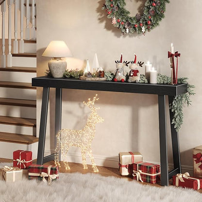 Huuger Entryway Console Table with Charging Station, USB-C Port, 53.9 Inch Sofa Table with Metal Legs, Entry Hallway Table with Deeper Desktop, Modern Behind Couch Table, Black