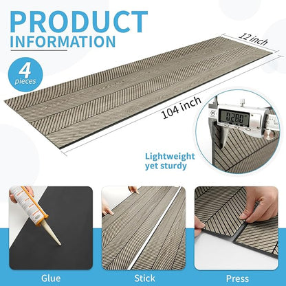 Art3d 4-Pack Glue-On Herringbone Wainscoting Panel for Interior Wall Decor - 104 x 12 Inch Polystyrene Ultralight Slim Slat Wall Panels for Living Room Bedroom, Ashtree