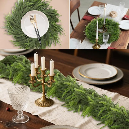 6ft 2Pcs Norfolk Pine Garland - Realistic Christmas Greenery Garland with Real Touch PE Leaves for Mantle, Table, Fireplace, Indoor, Outdoor Christmas Decorations