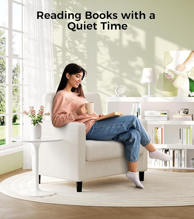 Sofa Accent Chair, 33" Reading Chair for Bedroom, Tool-Free Setup Living Room Accent Chairs, Comfy Arm Chairs Living Room, All-Wood Reading Nook, Beige