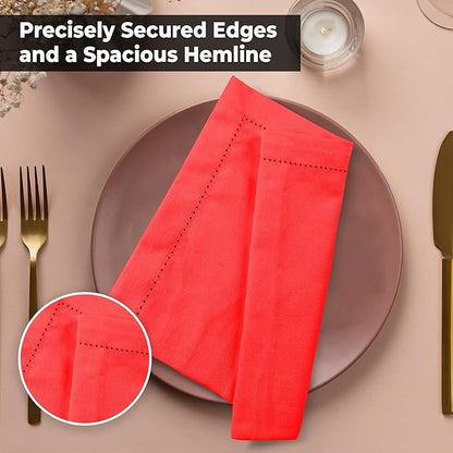 Urban Villa Cloth Napkins Set of 12 20"x20" 100% Cotton Hemstitch Napkins Cloth Washable Durable Reusable Absorbent Table Dinner Napkins Cloth for Christmas Hotel Lunch Restaurant Weddings Parties–Red