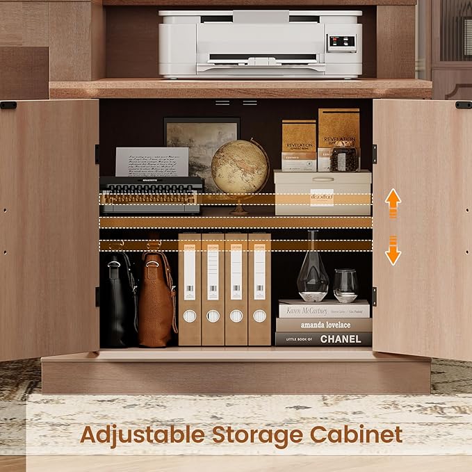 SEDETA Farmhouse 70.9" Executive Desk, Home Office Desk with File Drawers and Storage Cabinet, Computer Desk with Power Outlet for Home Office, Work Study Writing, Natural Oak