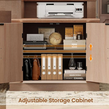 SEDETA Farmhouse 70.9" Executive Desk, Home Office Desk with File Drawers and Storage Cabinet, Computer Desk with Power Outlet for Home Office, Work Study Writing, Natural Oak