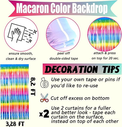 4 Pack Dark Rainbow Fringe Curtain Backdrop, 3.2Ft x 8.2Ft Metallic Tinsel Foil Fringe Streamers Background for Photo Booth Birthday Wedding Baby Shower Carnival Easter Mother’s Day Party Decorations
