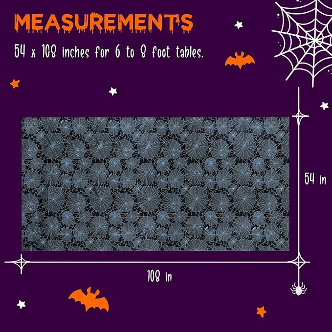 Halloween Tablecloth - 2-Pack Disposable Spider Web Plastic Table Covers, 54 x 108 Inches - Halloween Party Decorations