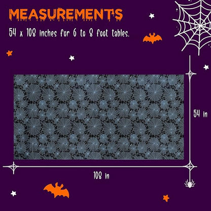 Halloween Tablecloth - 2-Pack Disposable Spider Web Plastic Table Covers, 54 x 108 Inches - Halloween Party Decorations