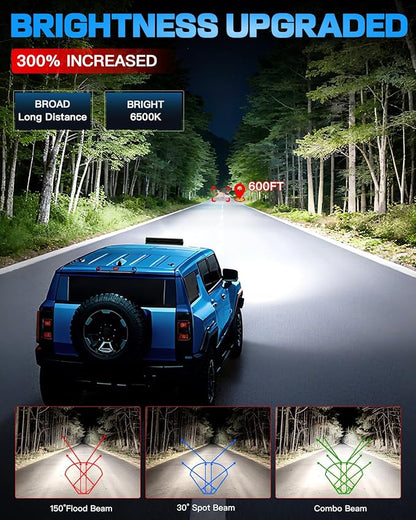 12 Inch LED Light Bar 120W 30000LM LED Off Road Driving Fog Lights Work Lamps Spot Flood Combo with Rocker Switch 16AWG Wiring Harness Kits for Trucks ATV UTV SUV UTE Pickup Tractor Golf