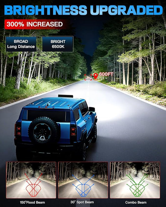 12 Inch LED Light Bar 120W 30000LM LED Off Road Driving Fog Lights Work Lamps Spot Flood Combo with Rocker Switch 16AWG Wiring Harness Kits for Trucks ATV UTV SUV UTE Pickup Tractor Golf
