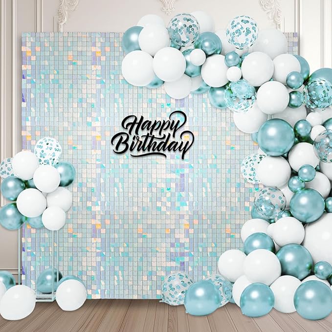 48 PCS Colorful Blue Shimmer Wall Backdrop, Square Sequin Photo Backdrops Panel, Glitter Wall Background for Birthdays, Weddings, Halloween, Engagements, Disco Bachelorette Party Decoration (6FTx8FT)