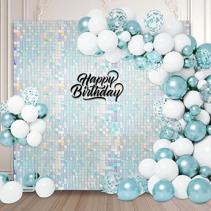 48 PCS Colorful Blue Shimmer Wall Backdrop, Square Sequin Photo Backdrops Panel, Glitter Wall Background for Birthdays, Weddings, Halloween, Engagements, Disco Bachelorette Party Decoration (6FTx8FT)