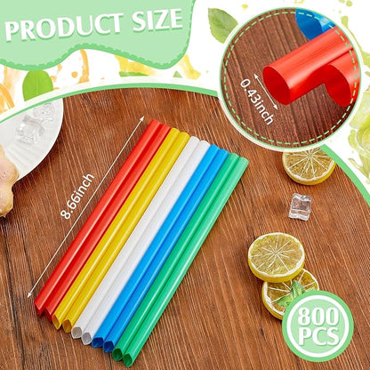 Tessco for you 600 Pcs 8 Inch Jumbo Smoothie Straws Bulk Large Plastic Disposable Bubble Tea Straws Wide-Mouthed Individually Wrapped for Tall Homemade Milkshakes Drinking(Bright Color)