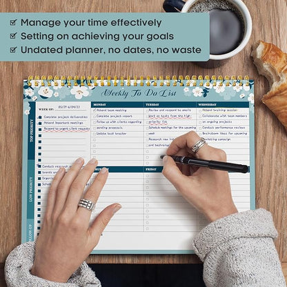 Taja Weekly To Do List Notepad with 52 Undated Sheets（8.5"×11"）- Weekly Desk Planner for Women & Man, Work and Home - 1 Pack Blue Breeze
