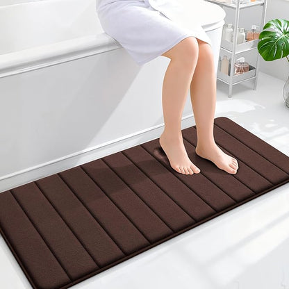 OLANLY Memory Foam Long Bathroom Rugs Runner 47x20, Super Soft Absorbent Bath Mat, Quick Dry, Machine Washable Shower Floor Rugs, Bathmat Carpet, Bathroom Home Decor Accessories, Brown