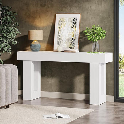 Tribesigns 63-Inch Long Console Table, Wooden Rectangular Sofa Table Behind The Couch, Farmhouse Entryway Table for Entrance, Hallway, Living Room (White)