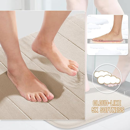 Yimobra Memory Foam Bath Mat, Super Soft Absorbent Bathroom Rug Non Slip 31.5x20 Inch, Quick Dry, Machine Washable Floor Carpet for Tub Shower, Home Decor Accessories, Beige