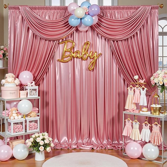 30x10ft Shimmer Rose Gold Sequin Backdrop Curtain for Parties,Thick Wrinkle Free Glitter Backdrop Drapes Rose Photo Back Drop Curtains for Birthday Wedding Party Photography Background-6 Panels 5x10ft