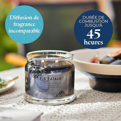 PartyLite Fig Fatale Scented, Notes of Apricot, Green Fig, Peach, Mango, Strawberry and Vanilla,13.2oz 3-Wick Jar Candle, 45 Hour Burn Time, Luxurious Fragrance, Perfect for Gifting