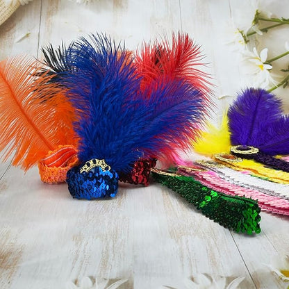 Feather Headpiece Sequins Headbands 1920s Flapper Showgirl Headpieces for Women Girls Carnival Party Accessories