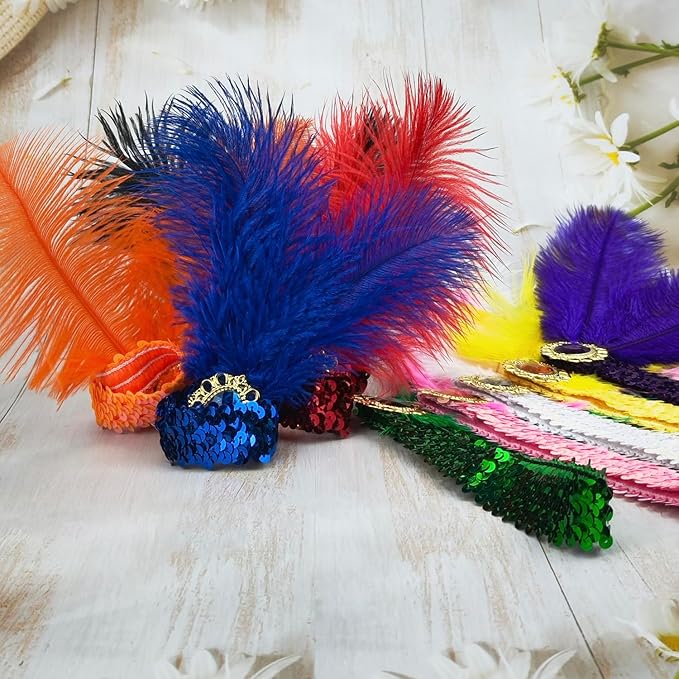 Feather Headpiece Sequins Headbands 1920s Flapper Showgirl Headpieces for Women Girls Carnival Party Accessories