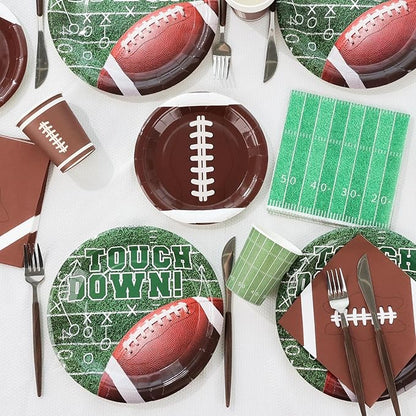 Football Party Supplies Set for 24-Disposable Paper Plates and Napkins, Cups, Touchdown Football Tableware Party Decorations for Birthday Themed Game Day Tailgate Table Decor