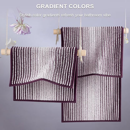BSICPRO Bathroom Rugs and Mats Sets, 2 Piece Thick Absorbent Chenille Bath Mat Rug Set Non Slip, Soft Shaggy Bath Room Floor Mats for Bathroom, Machine Washable (Mauve Wine, 20" x 60" Plus 20" x 32")