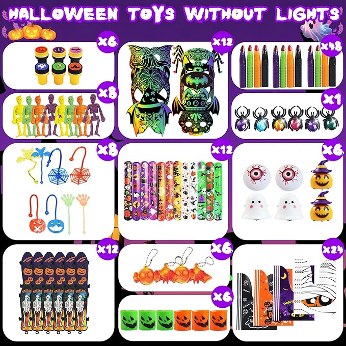 264 PCS Halloween Party Favors for Kids, Halloween Toys Bulk With Light Up Toys, Halloween Prizes, Treats Non Candy, Goodie Bag Stuffers, Treasure Box Toys for Classroom