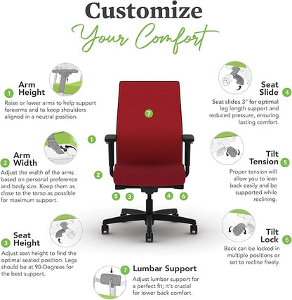 HON Ignition 2.0 Mid Back Task Chair, Spectrum Mesh, Advanced Synchro-Tilt Control, Office Chair with Lumbar Support, Height and Width Adjustable Arms, Black Frame, Bullseye