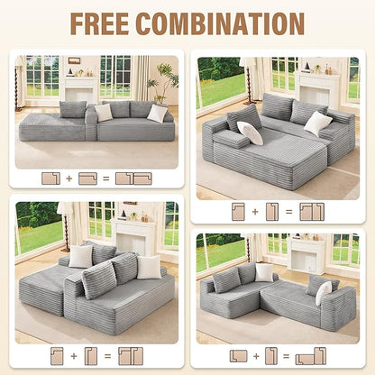Hobestluk Modular Sectional Sofa Couches L-Shape Couch 3 Seat Modular Sofa Memory Foam Sectional Couches for Living Room, Cloud Couch with Oversized Chaise (96” Left Facing)