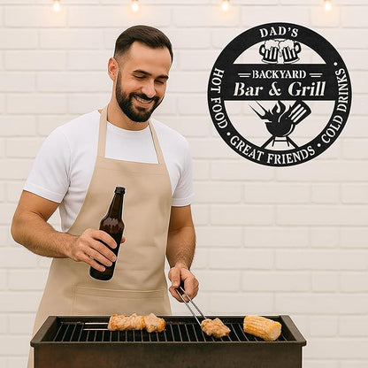 Custom Outdoor BBQ Retreat Metal Sign, Personalized Grill Name Cut Wall Art for Patio, Rustic Backyard Cooking Area Decor