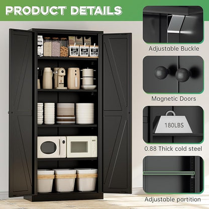 INTERGREAT Metal Storage Cabinet with Magnetic Doors, 63" H Modern Classic Style Metal Cabinets with 2 Doors and 4 Adjustable Shelves for Home Office, Kitchen, Bathroom (Black)