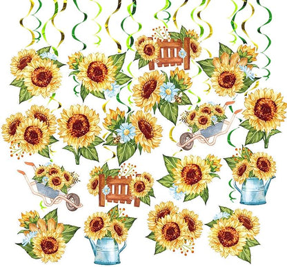 Sunflower Party Hanging Swirls, 48 Pcs,Rustic Horticulture Garden Party Decoration Sign,Flower Theme Party Supplies for Birthday,Baby Shower, Wedding,Yellow Black Green