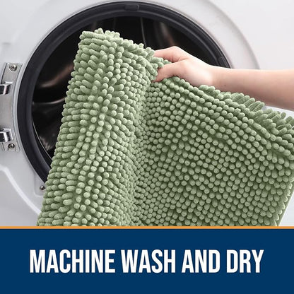 OLANLY Dog Door Mat for Muddy Paws 40x24, Absorbs Moisture and Dirt, Absorbent Non-Slip Washable Doormat, Quick Dry Chenille Mud Mat for Dogs, Entry Indoor Entryway Carpet for Inside Floor, Sage Green