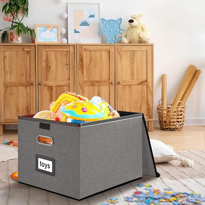 Huolewa File Organizer Box with Lid, Collapsible File Folder Organizer for Office Document Storage, Filing Box with Plastic Slide for Letter Size Hanging File Folders(1 Pack, Smoky Grey)
